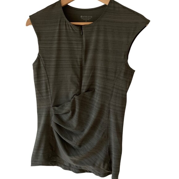 Athleta Gray Ruched Front Sleeveless Quarter Zip Activewear Top Womens Size S - Picture 1 of 9